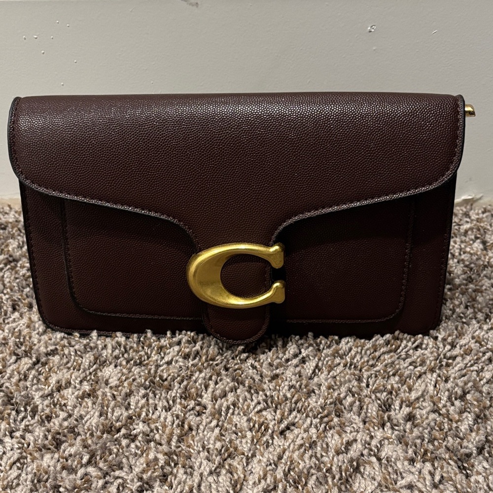 Coach Inspired Dark Brown Clutch with Gold Hardware